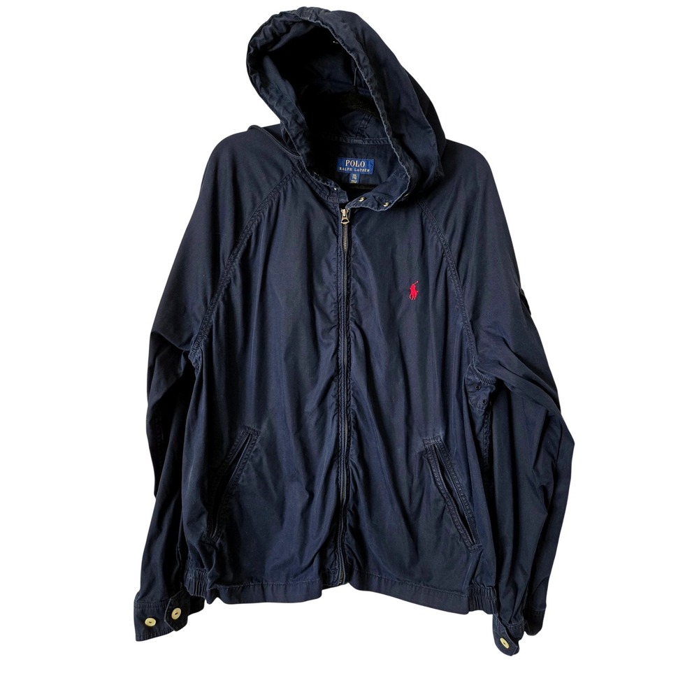 Polo Ralph Lauren Mens XXL Navy Blue Hooded Full Zip Jacket Pony Logo Cotton